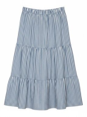 Cider Blue and White Striped Tiered Maxi Skirt